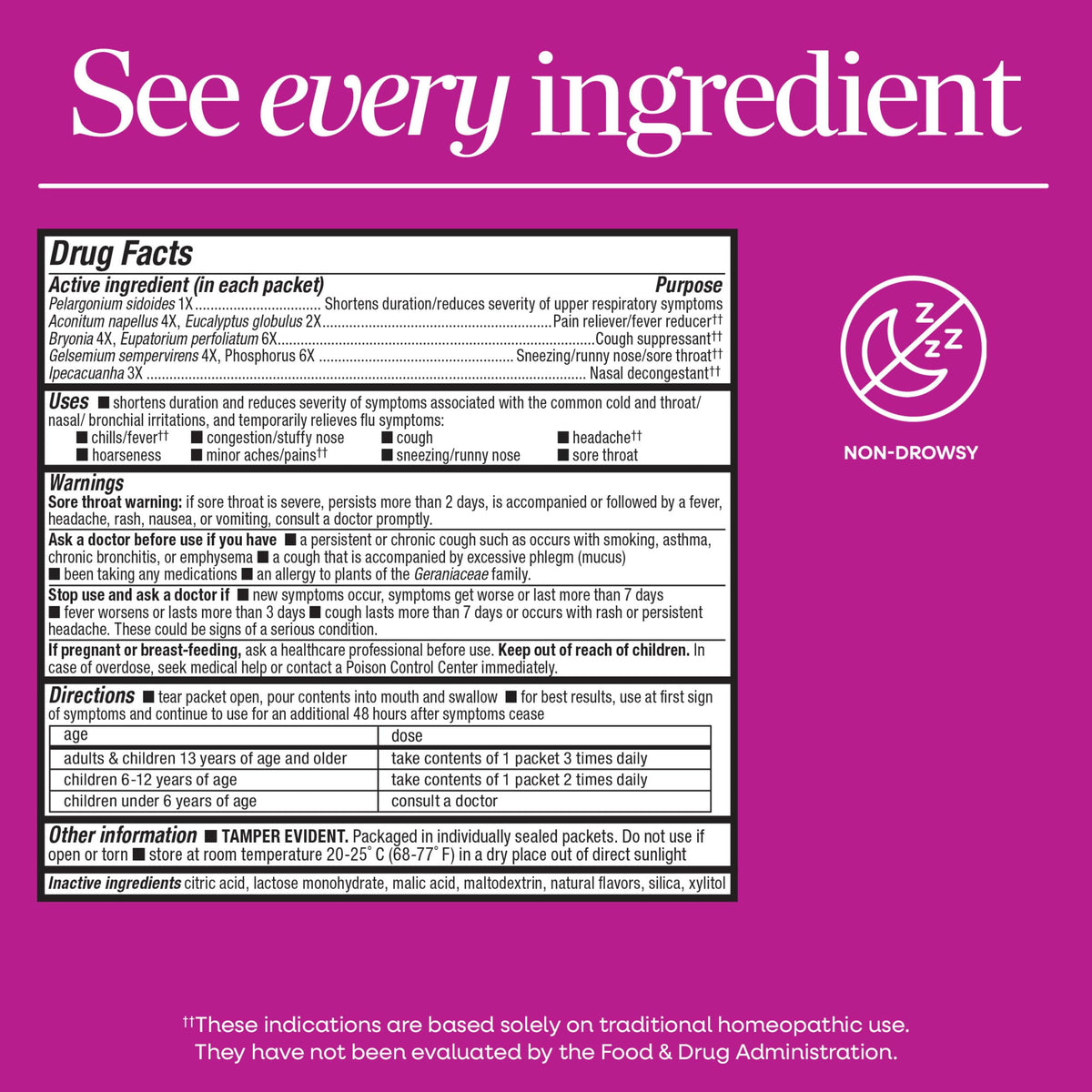 Travel friendly wellness packets of Nature's Way Umcka multi symptom relief