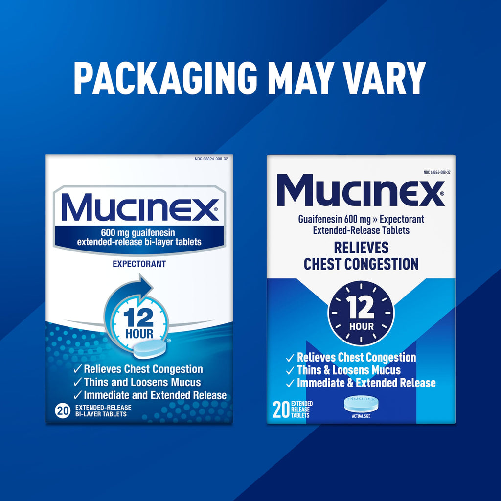 Mucinex over the counter chest congestion and cold cough relief medication box