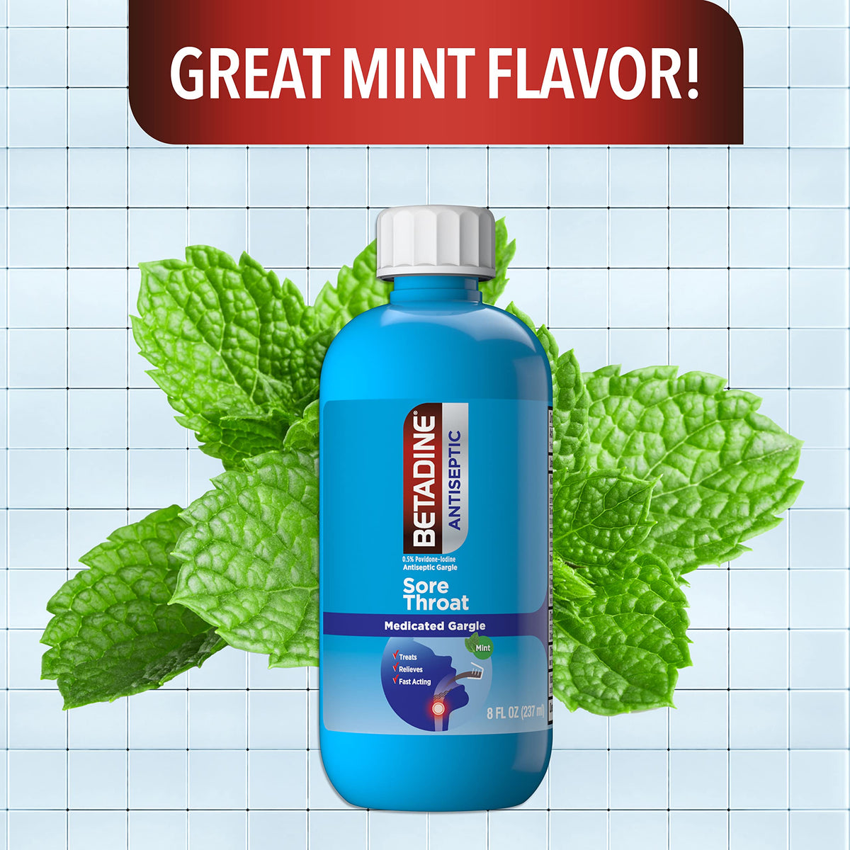 Betadine medicated antiseptic liquid for eliminating mouth germs