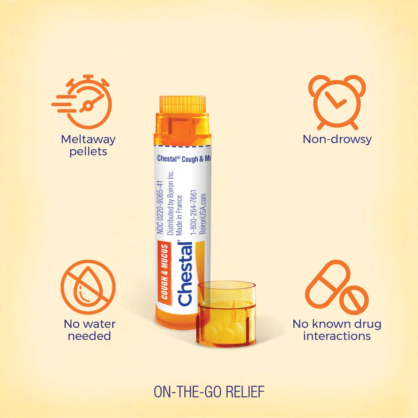 Two tubes of Boiron Chestal 160 pellets for cold and congestion relief