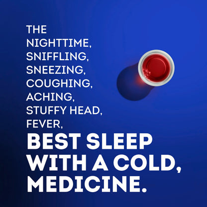 Imported Vicks NyQuil nighttime liquid medicine for fever and congestion relief packaging detail