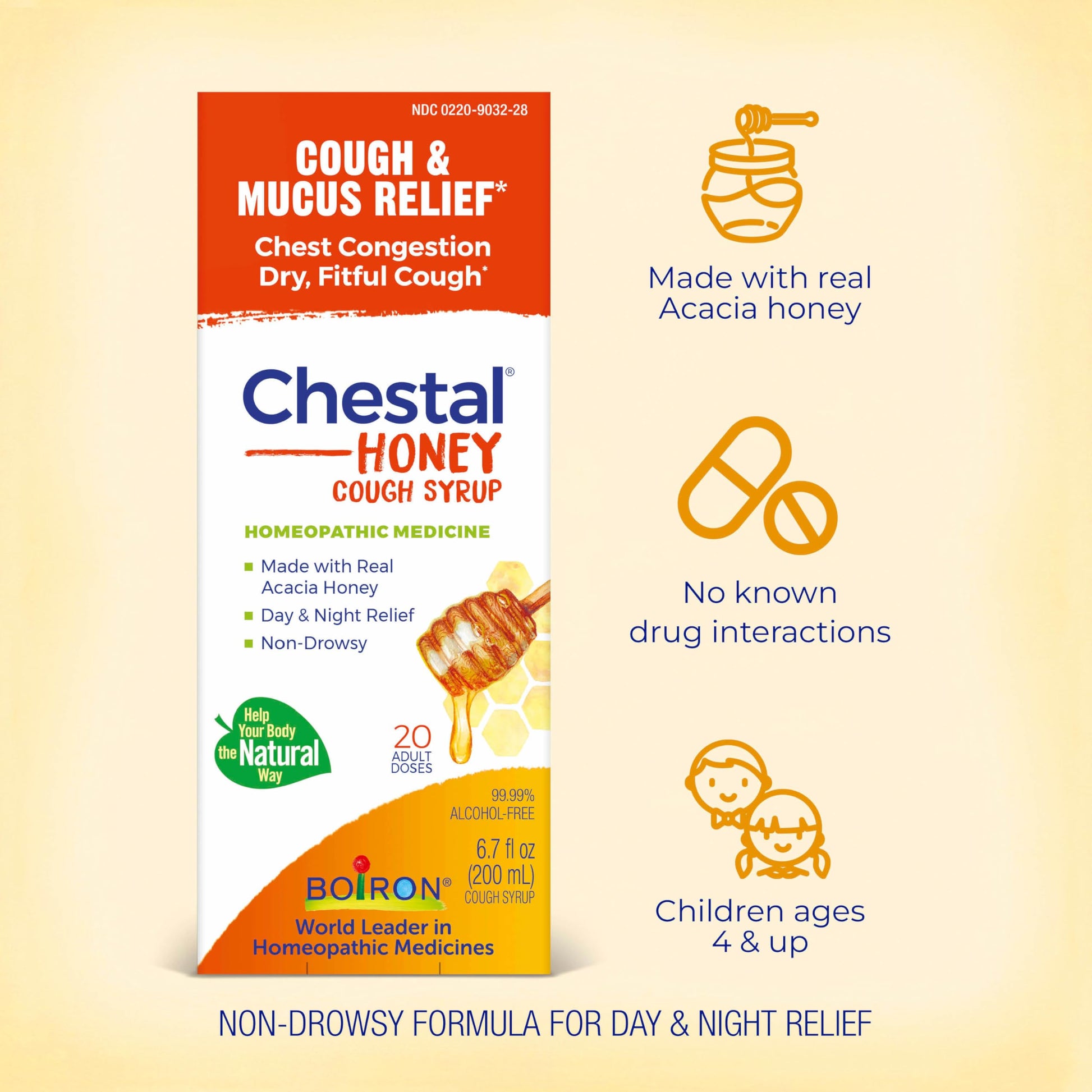 Authentic USA imported Boiron Chestal cough syrup with real Acacia honey