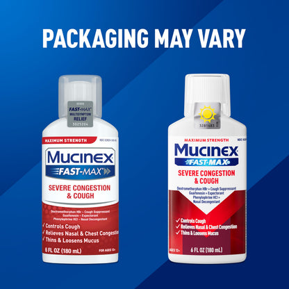 Mucinex maximum strength non-drowsy daytime cold and cough liquid formula.