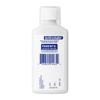 Six fluid ounce bottle of Mucinex Fast-Max severe sinus and nasal decongestant liquid.