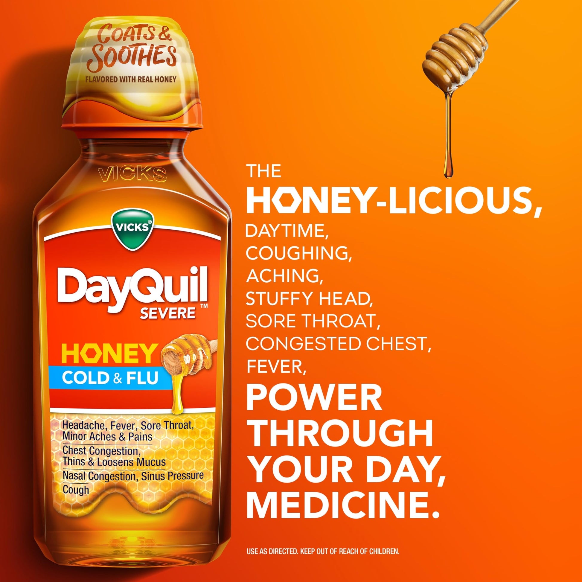 Authentic USA imported Vicks DayQuil and NyQuil honey bottles with dosage cups