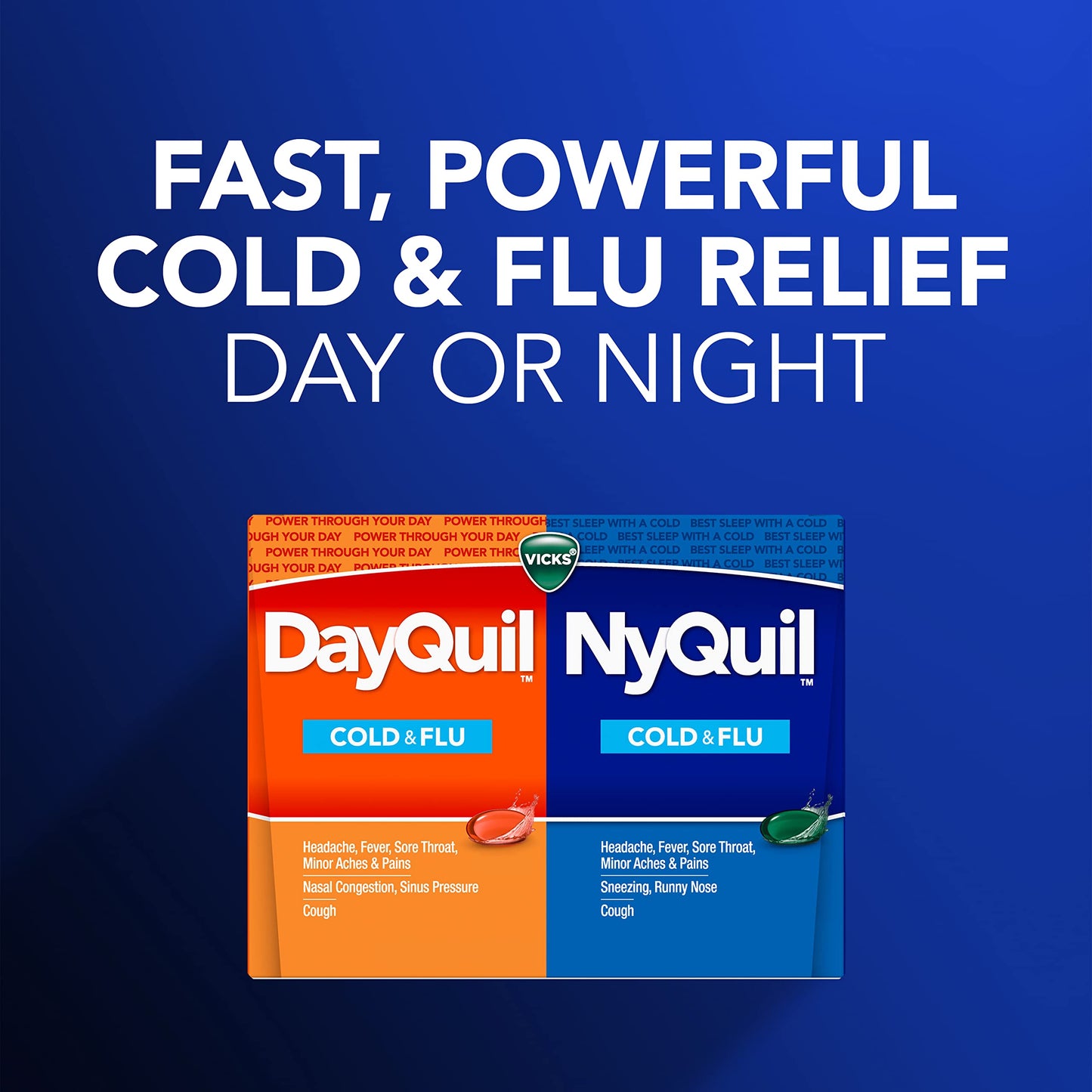 Vicks NyQuil nighttime cold and flu capsules multi symptom relief