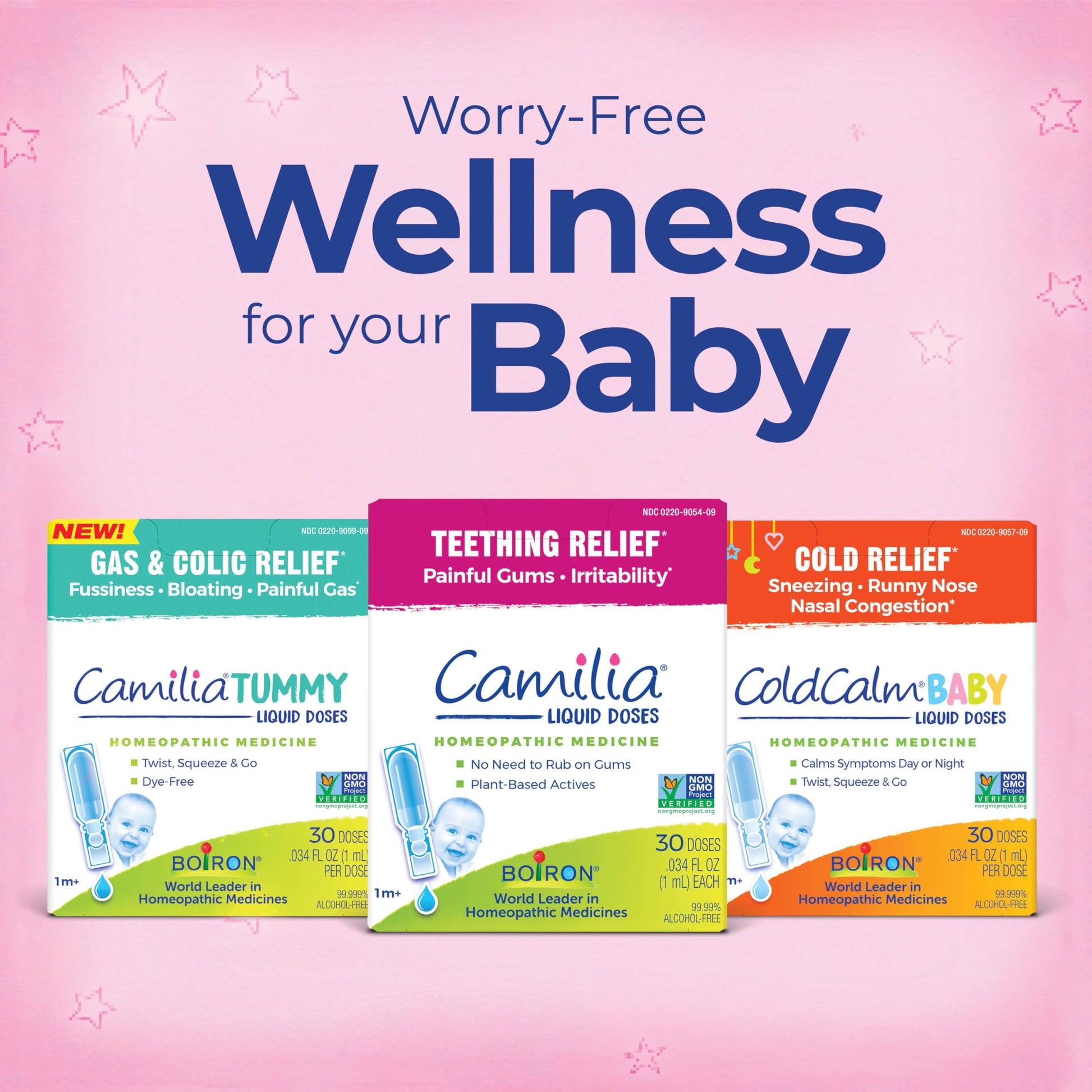 Pre measured Boiron ColdCalm Baby liquid drops for easy mess free congestion relief