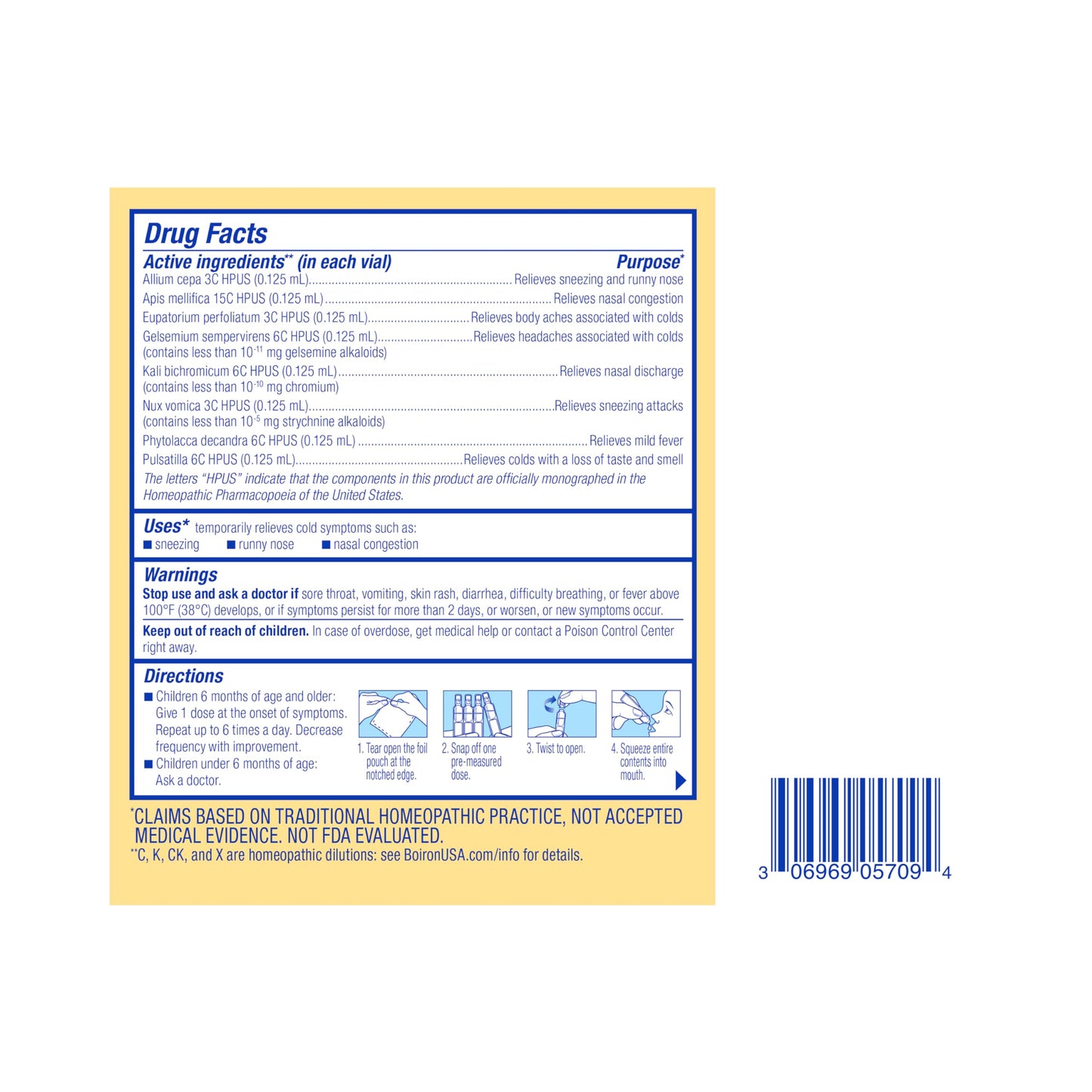 Boiron ColdCalm Baby retail box with single use droppers for infant healthcare
