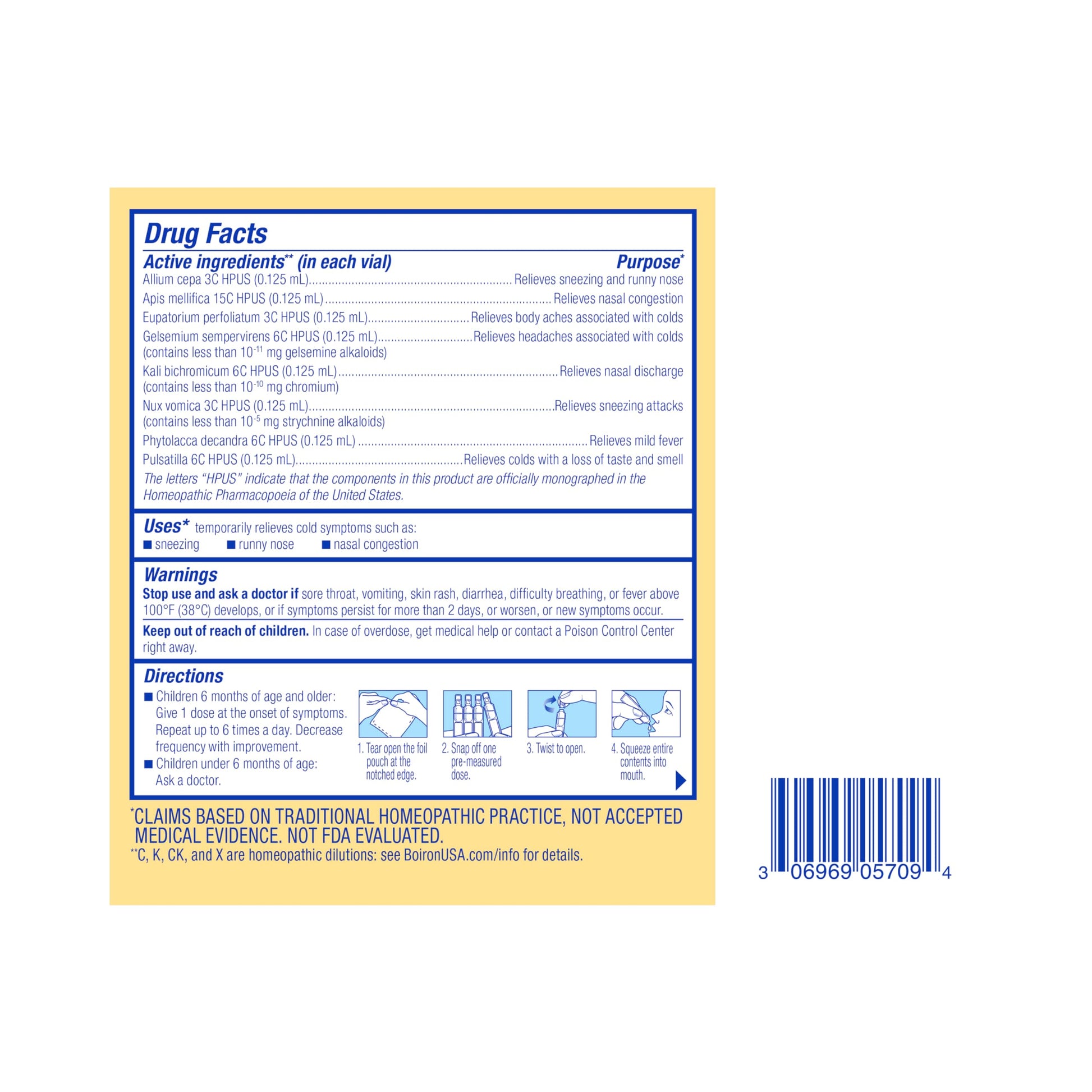 Boiron ColdCalm Baby retail box with single use droppers for infant healthcare