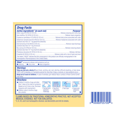 Boiron ColdCalm Baby retail box with single use droppers for infant healthcare