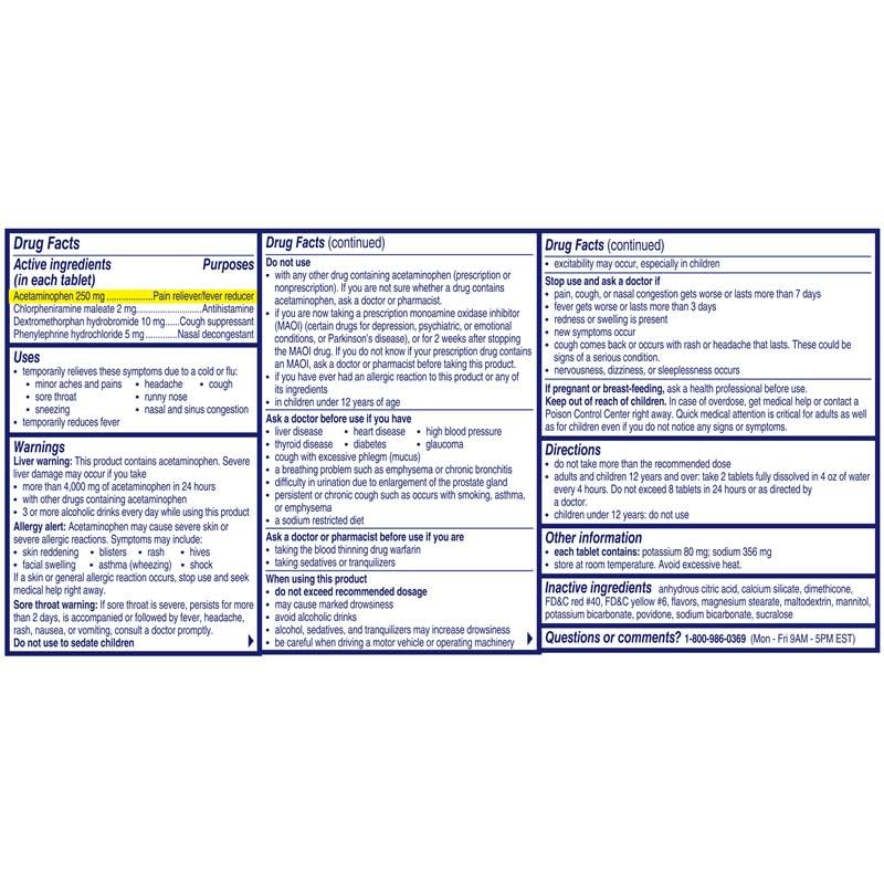 Alka-Seltzer Plus PowerFast Fizz citrus effervescent medication individually wrapped doses layout