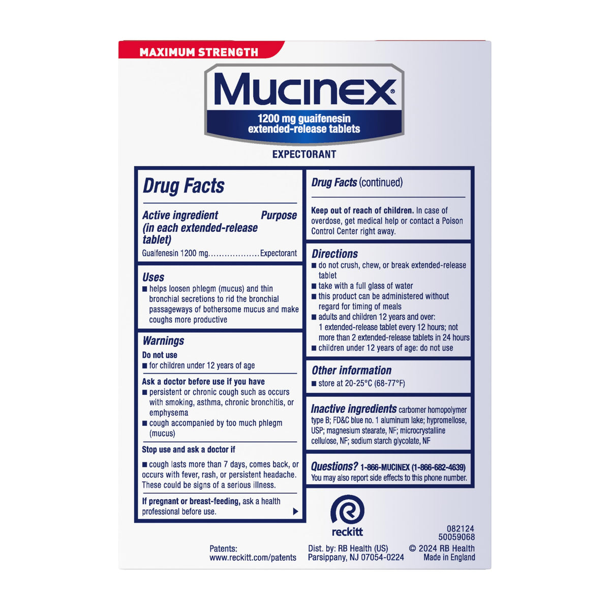 USA sourced Mucinex maximum strength 1200mg tablets displaying authentic product seals