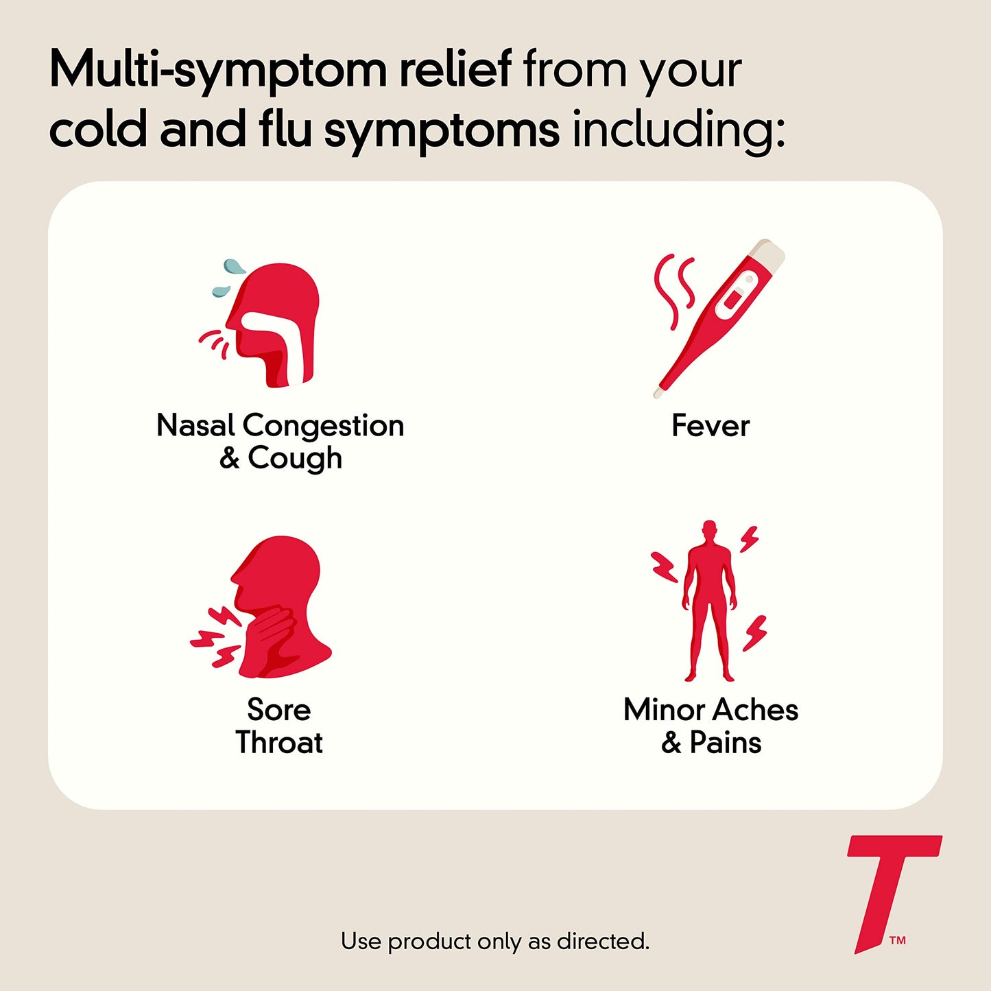 Tylenol fever reducer and nasal decongestant caplets for adult cold care