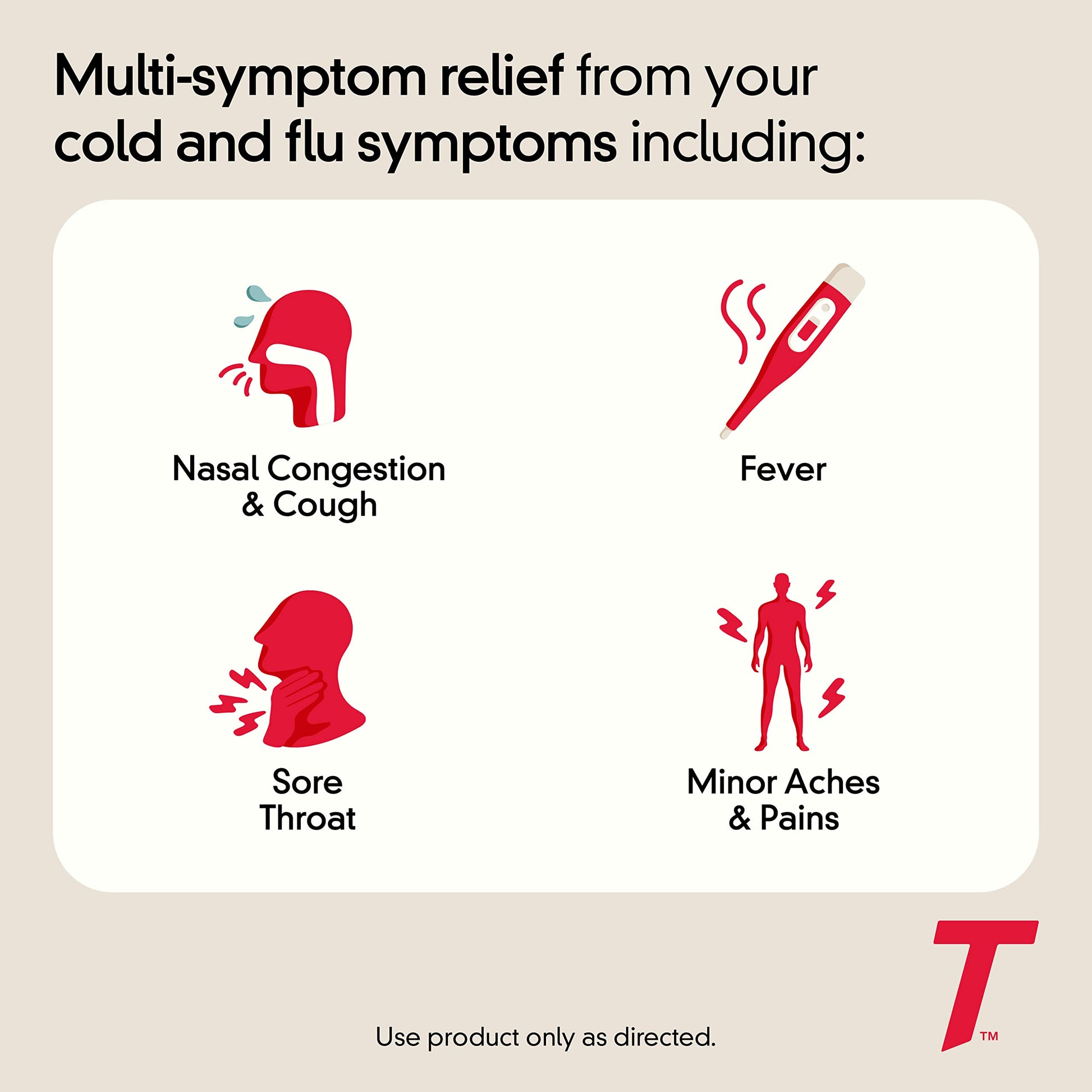 Tylenol fever reducer and nasal decongestant caplets for adult cold care