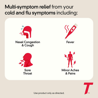 Tylenol fever reducer and nasal decongestant caplets for adult cold care