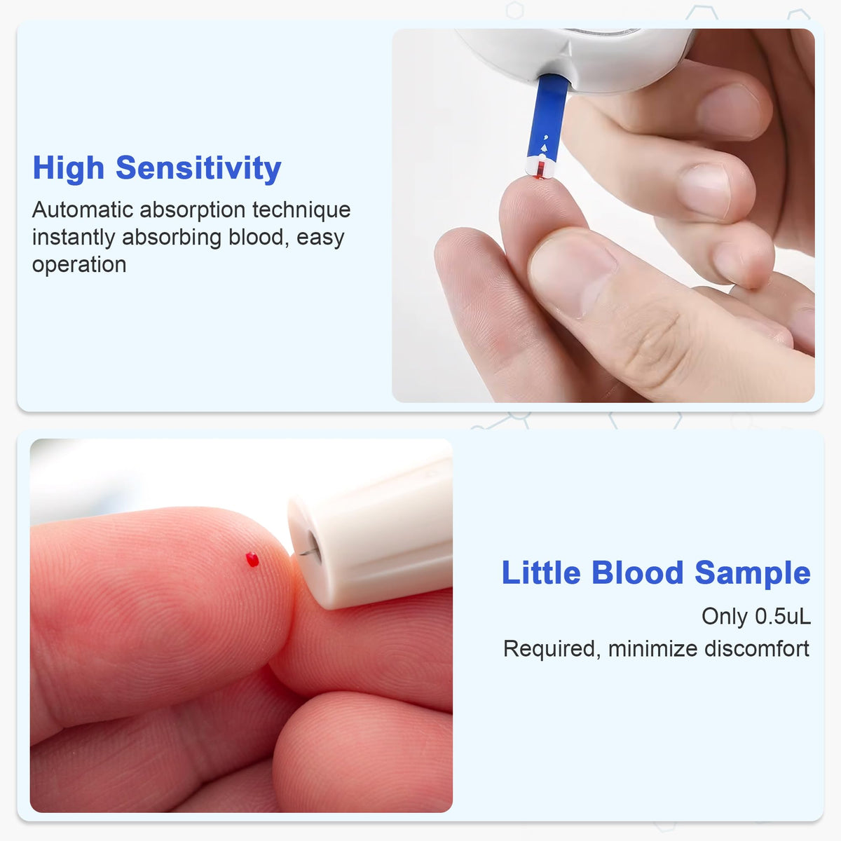 Close up look at the specialized contact points on the diabetic testing strip diagnostic tools