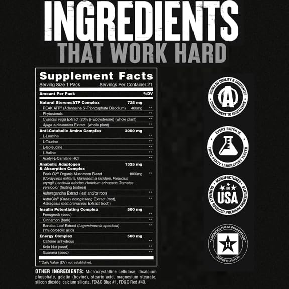 Universal Nutrition Animal M-Stak muscle builder product packaging highlighting authentic imported seals.