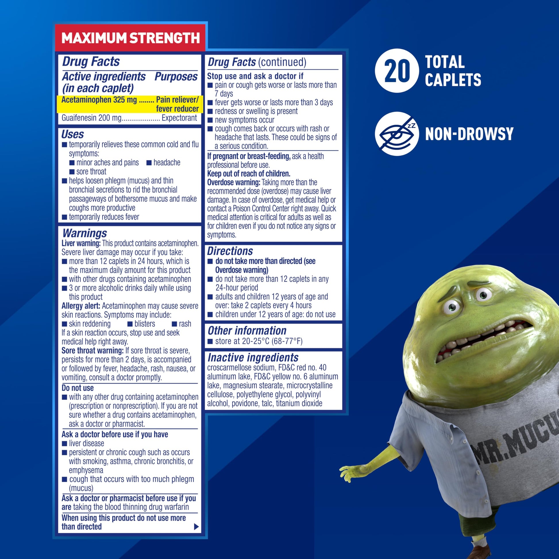 Mucinex Rapid Clear Acetaminophen and Guaifenesin active ingredients info
