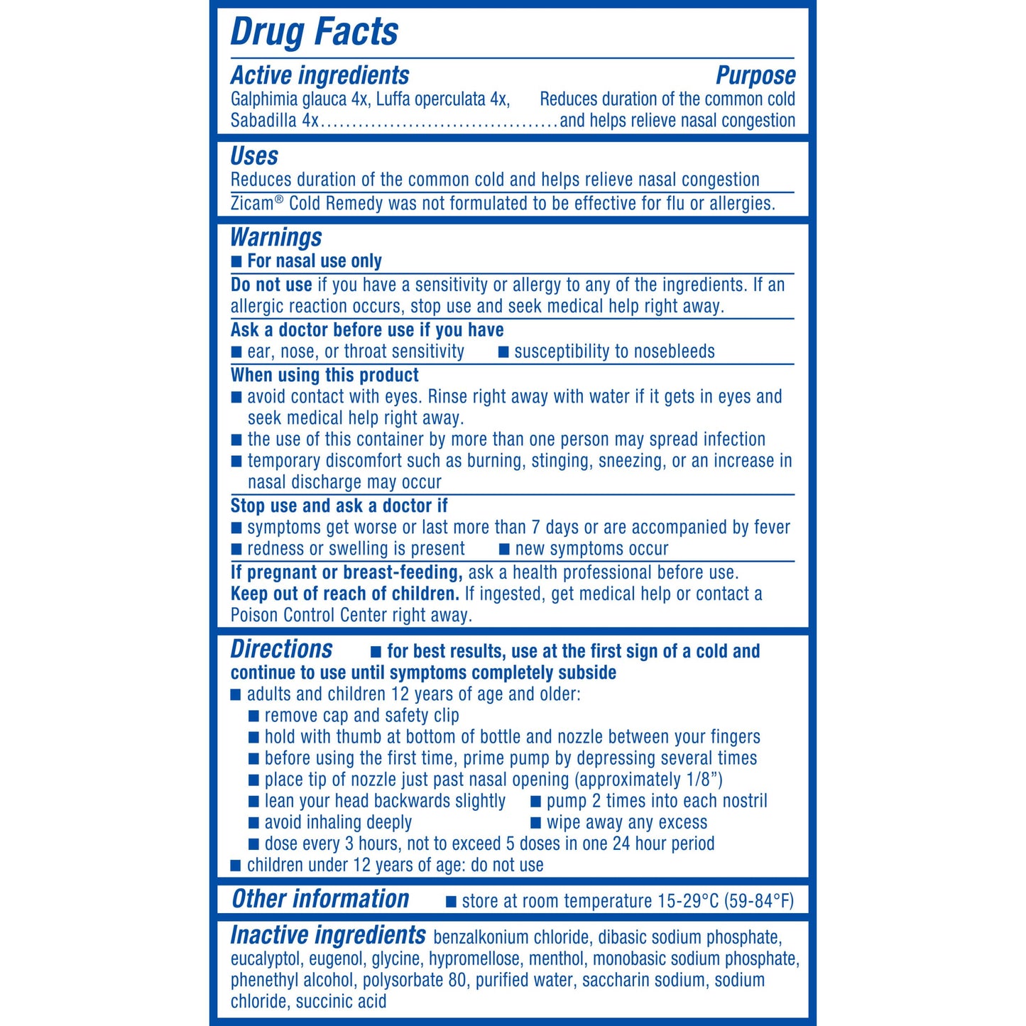 Zicam pre-cold relief medicine showing active homeopathic ingredients list on carton