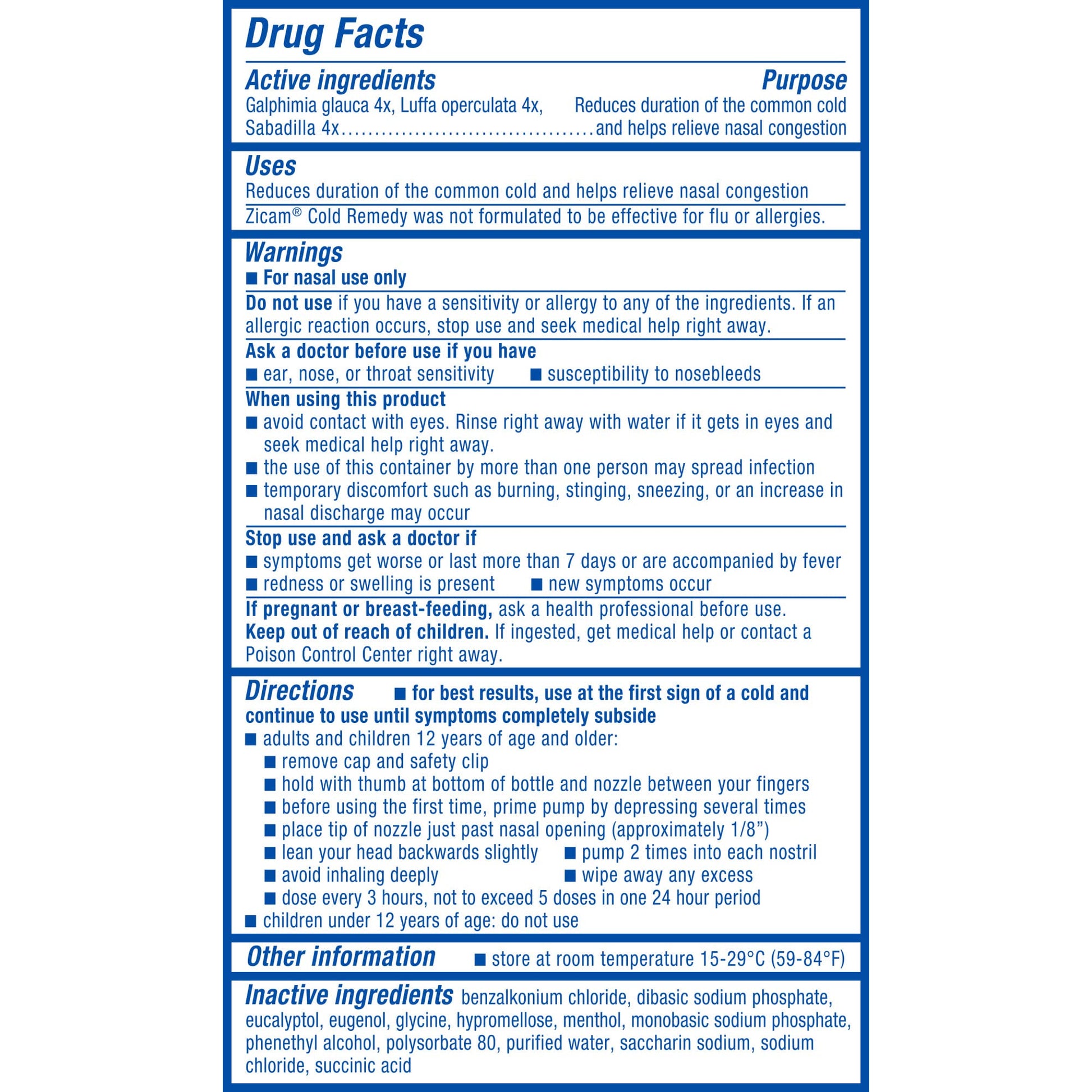 Cooling menthol and eucalyptus nasal spray for fast acting multi-symptom cold relief