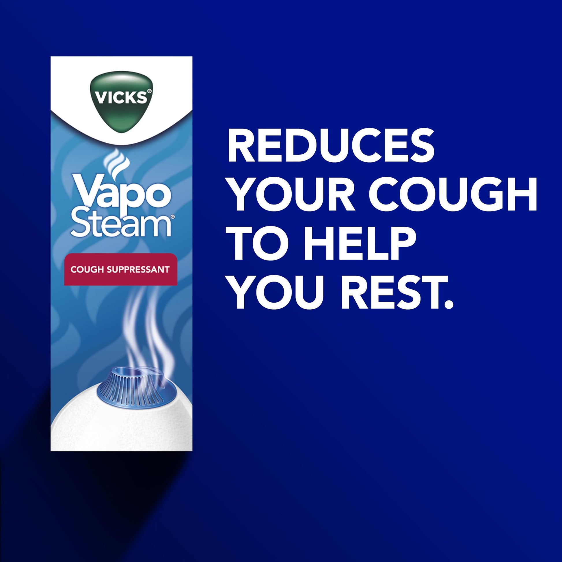 Vicks warm steam vaporiser showing slot compatibility for soothing scent pads and liquid inhalants