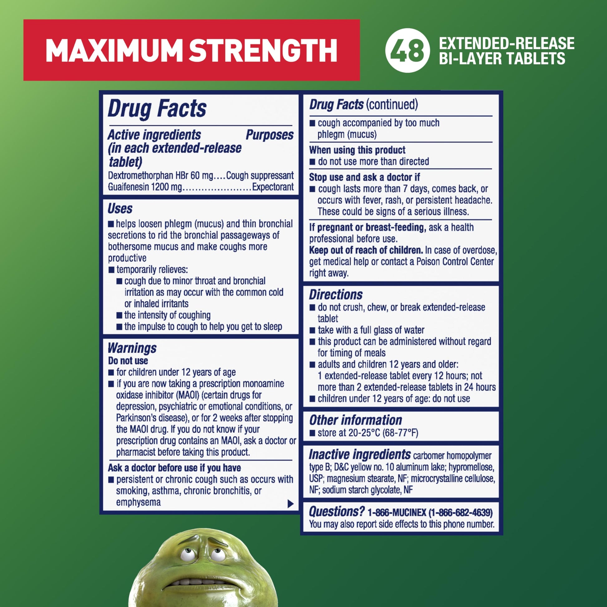 Mucinex DM forty eight count cough suppressant tablets back of pack