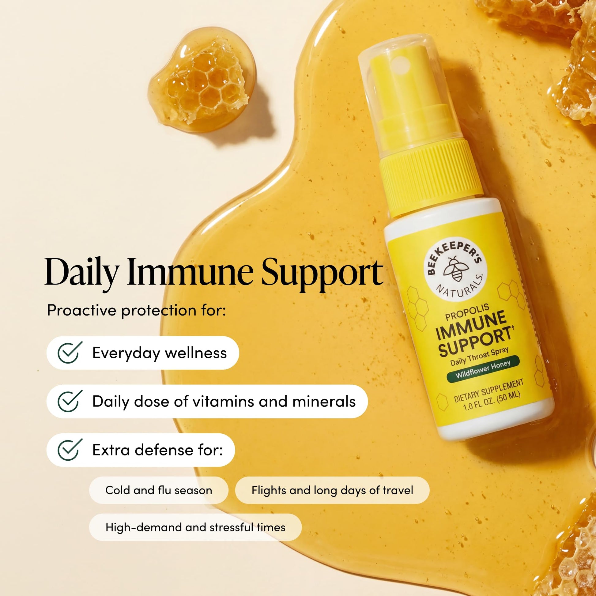 Side angle of the natural bee propolis extract throat mist package details.