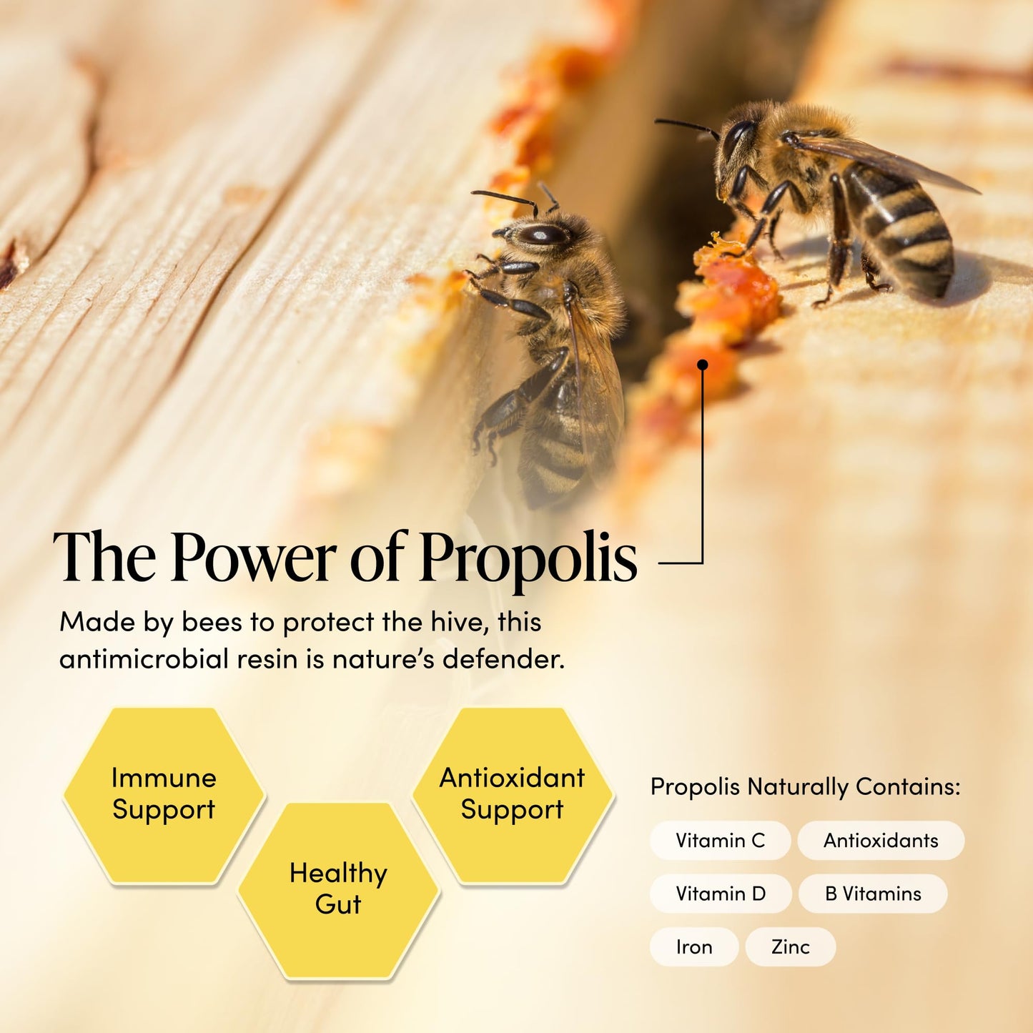 Back label of Beekeeper's Naturals spray showing ingredients and supplement facts.