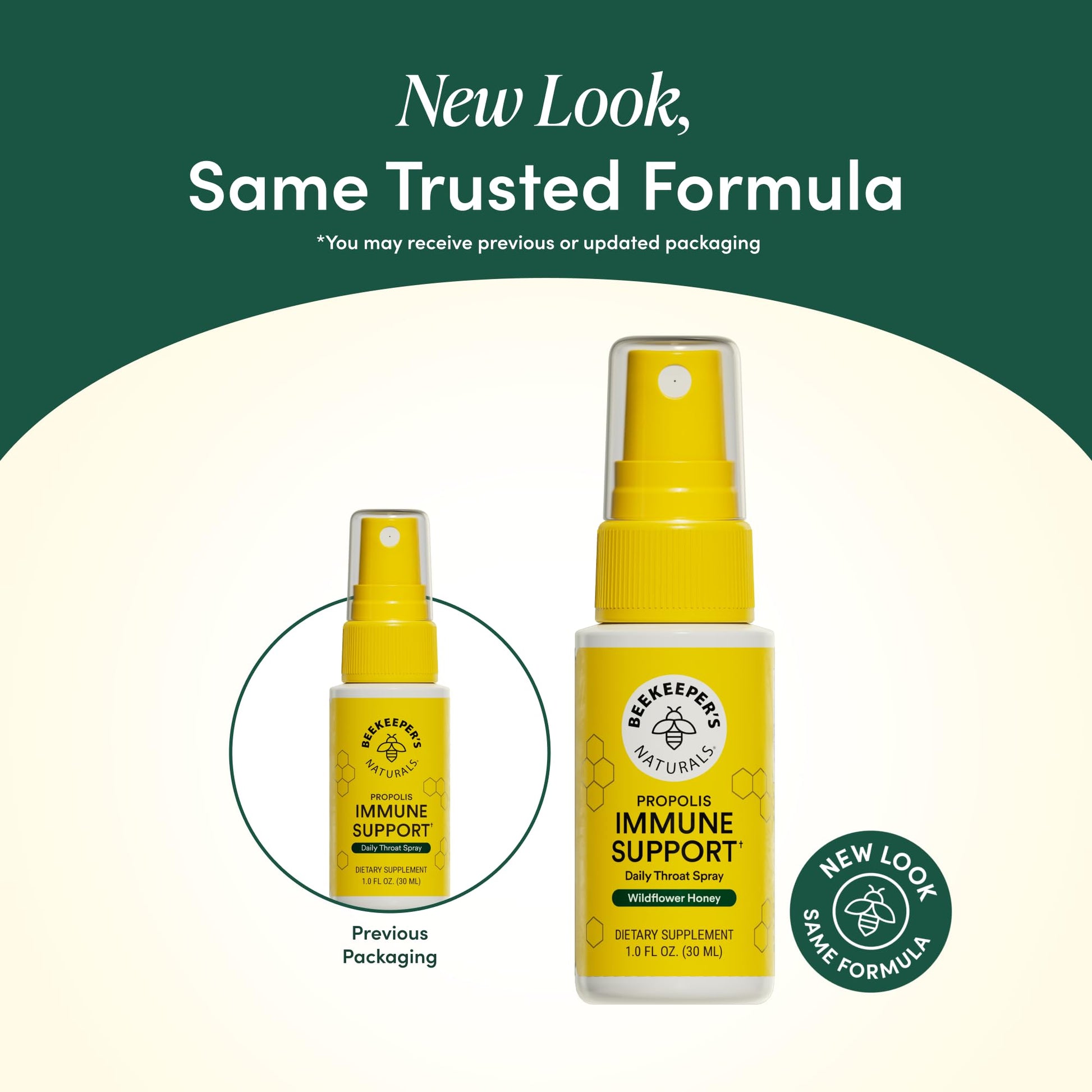 Beekeeper's Naturals propolis throat spray showing the complete retail packaging.