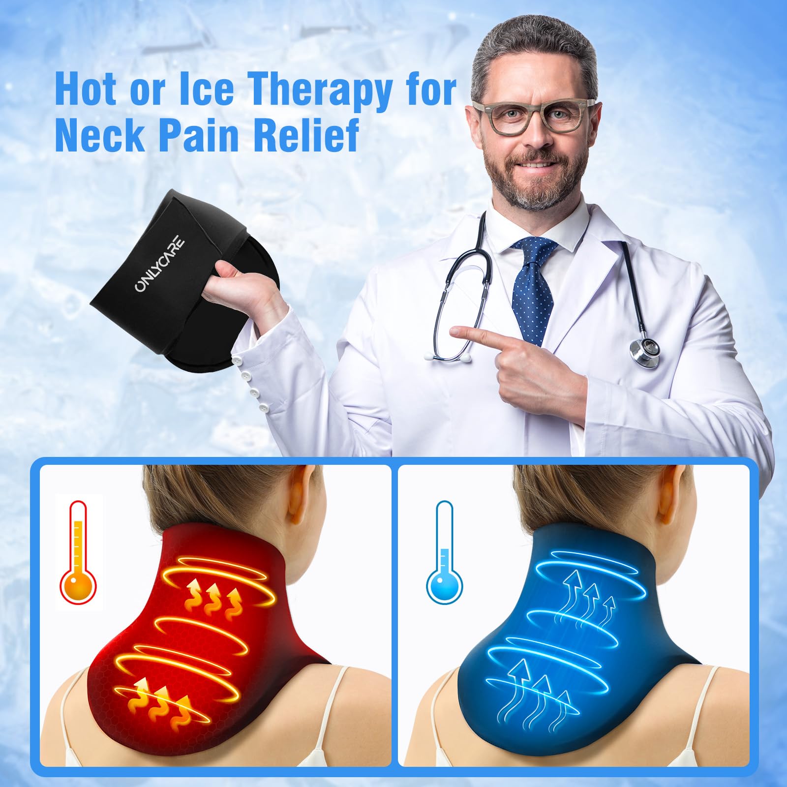 Black neck and shoulder ice pack for hot and cold therapy