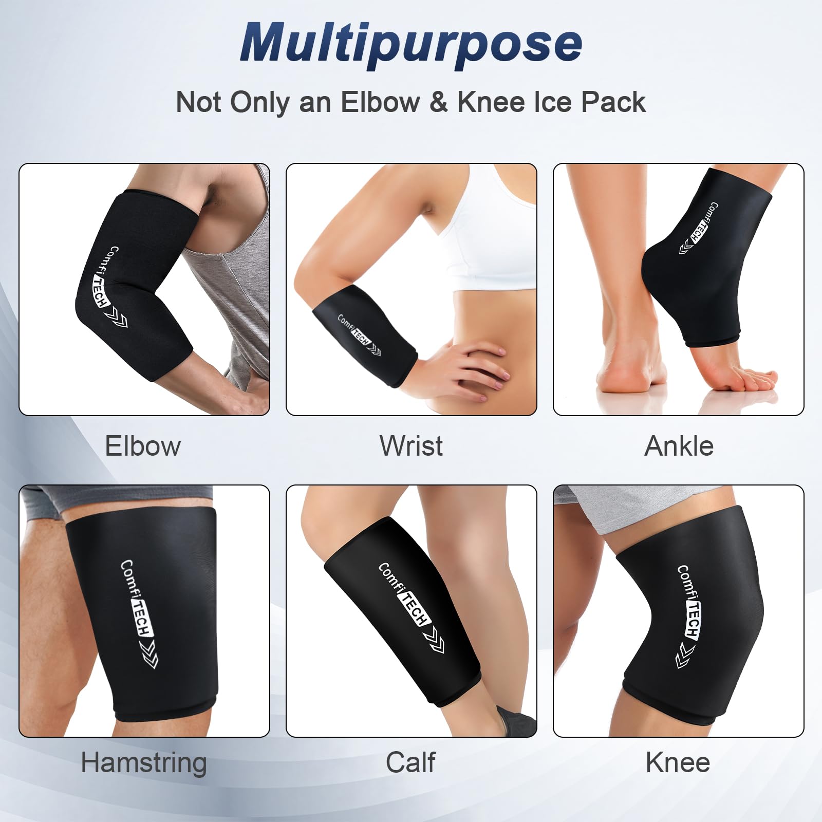 ComfiTECH ice pack applied to human elbow for pain relief