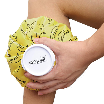 Neotech Care ice bag showing blue grid pattern and leak proof design