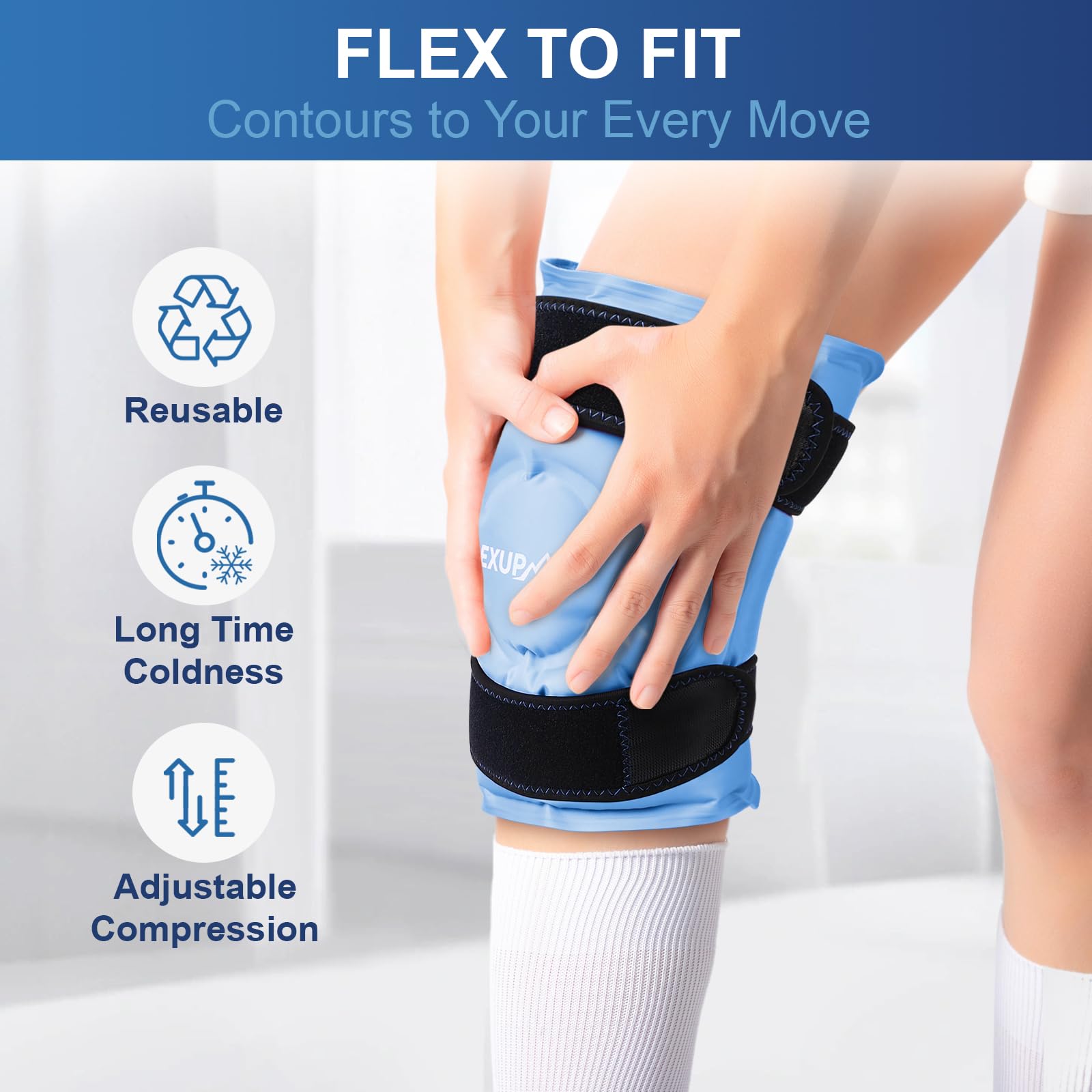 Apexup large knee ice pack with adjustable elastic straps