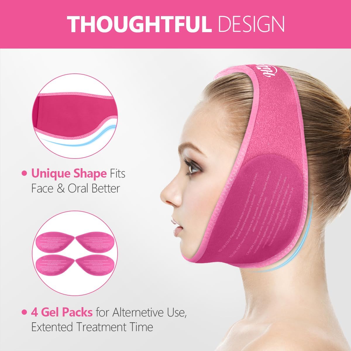 Four reusable hot and cold gel packs included with Newgo Hilph head wrap