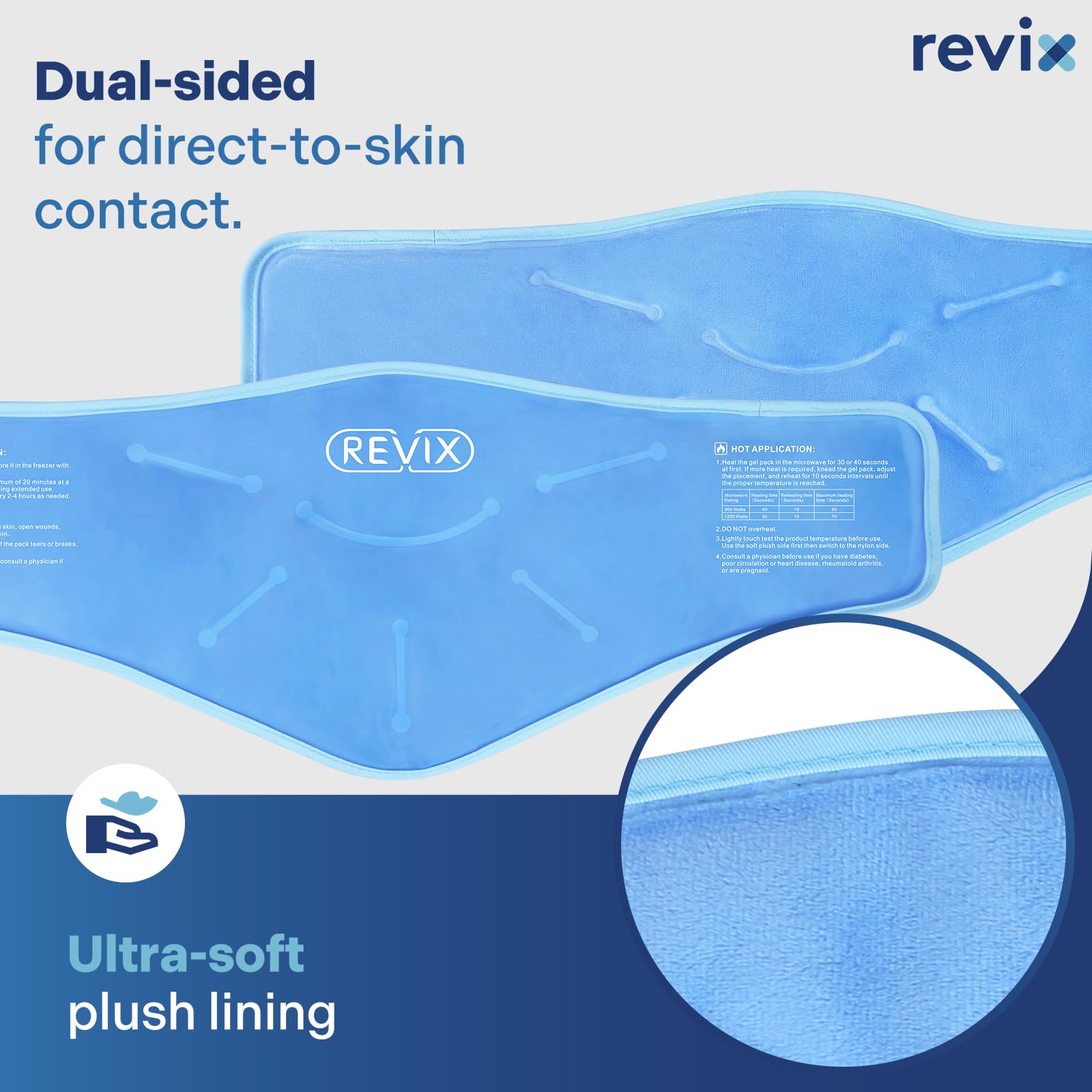 Close up of Revix ice pack soft plush lining material.
