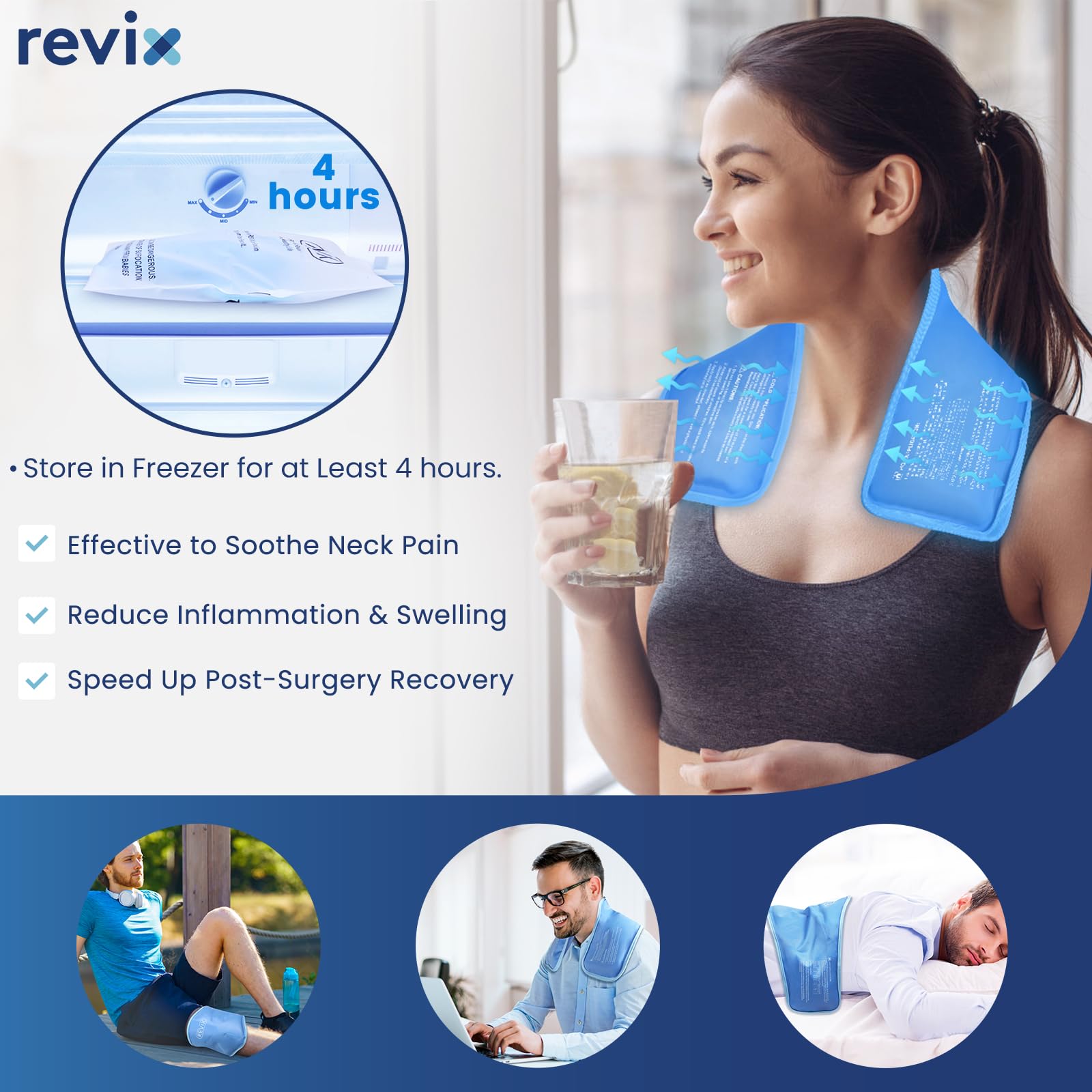 Adjustable strap detail on Revix neck and shoulder ice pack.