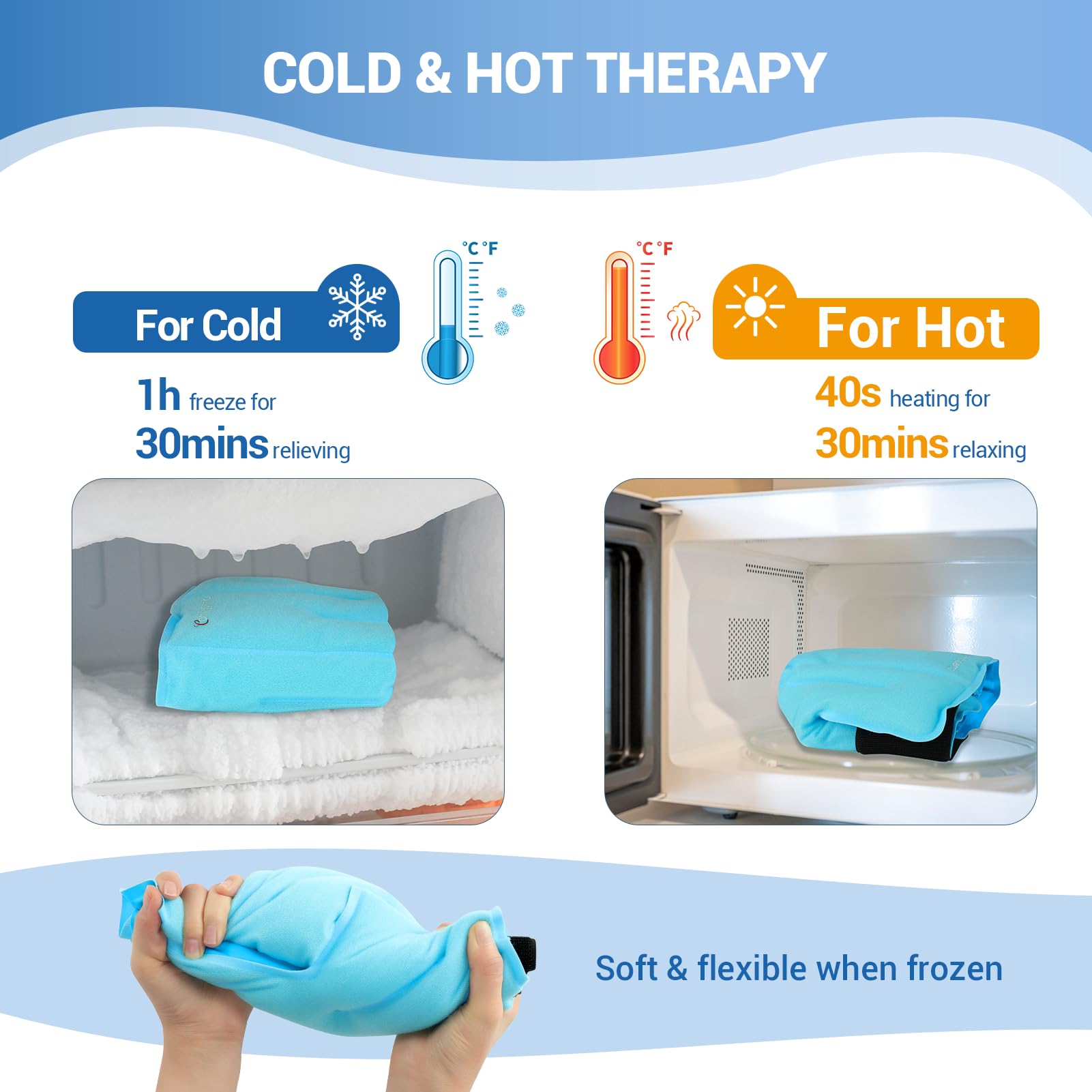 Flexible frozen gel pack conforming to Achilles tendon and heel