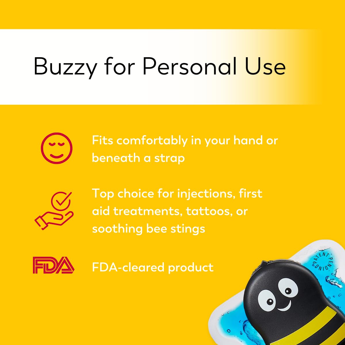 Packaging contents of Buzzy personal vibration device
