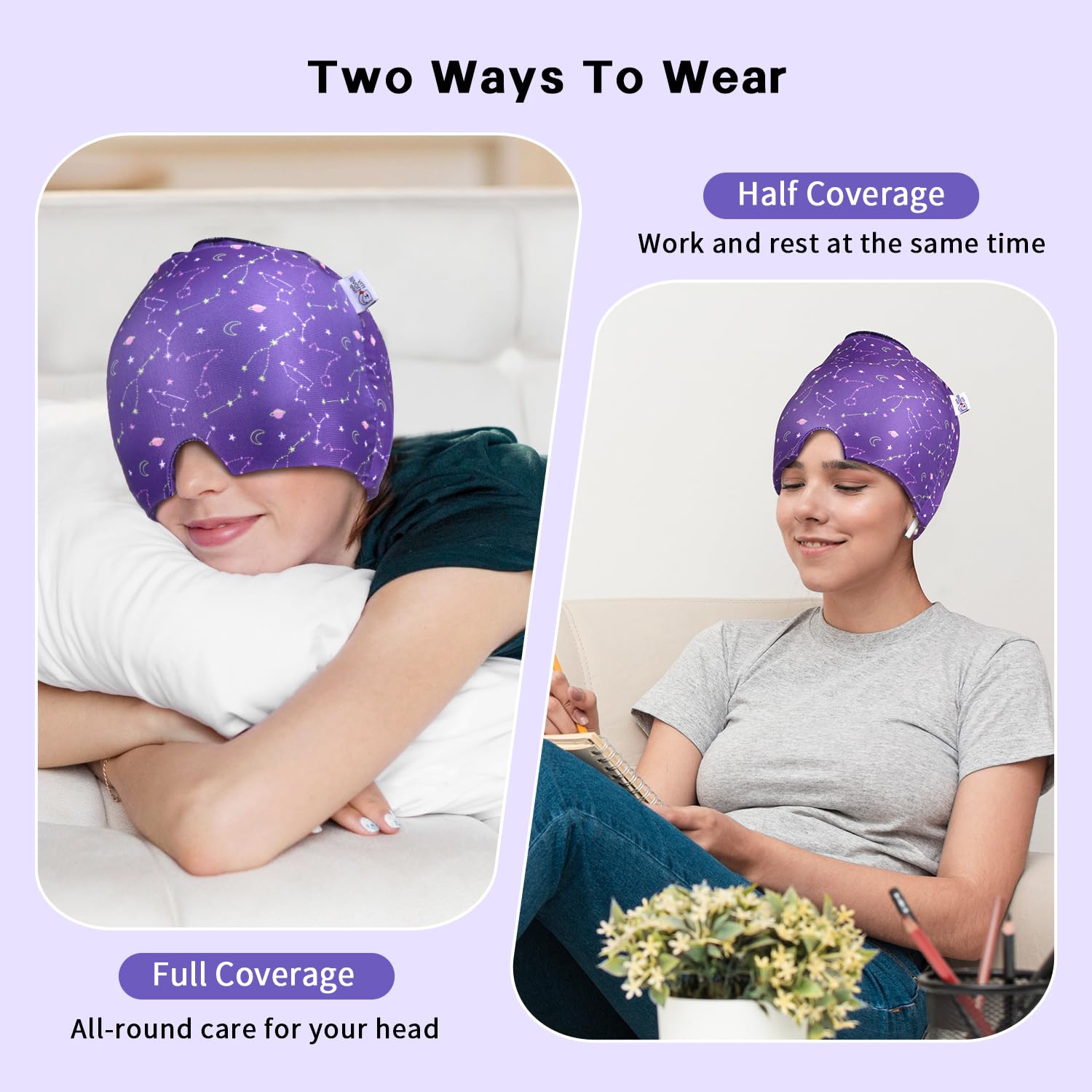 Close up of high stretch fabric on cooling migraine cap