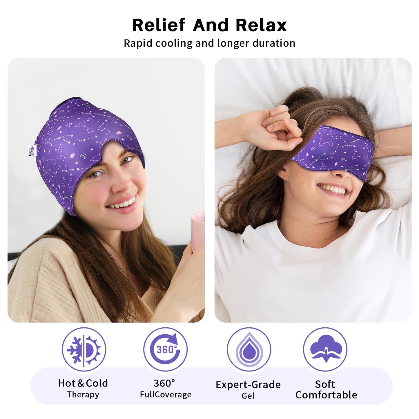 Side view of migraine relief cap demonstrating V-shape nose design