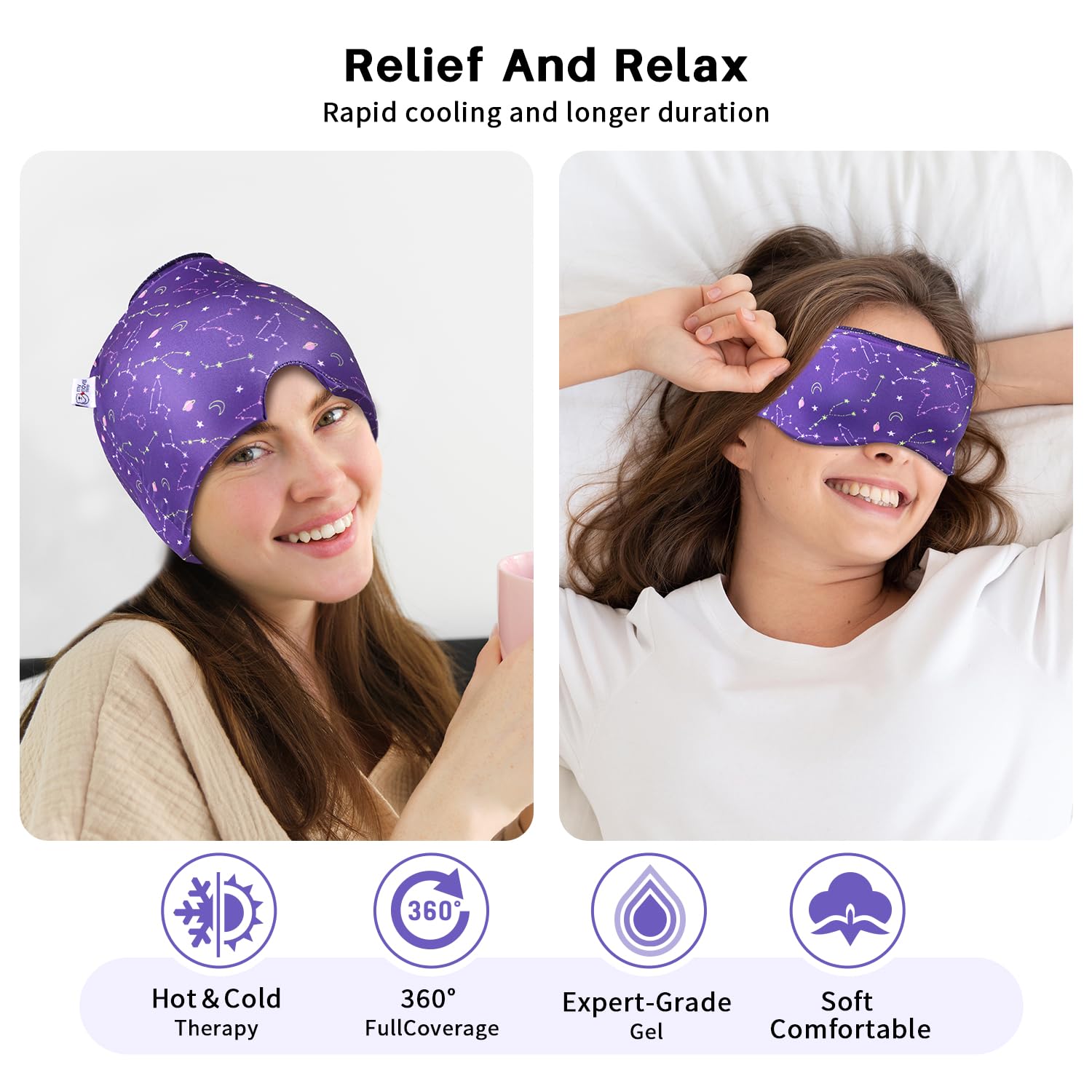 Side view of migraine relief cap demonstrating V-shape nose design