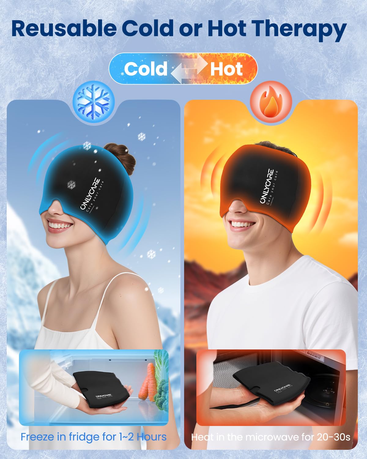 Onlycare Migraine Relief Cap showing light blocking feature