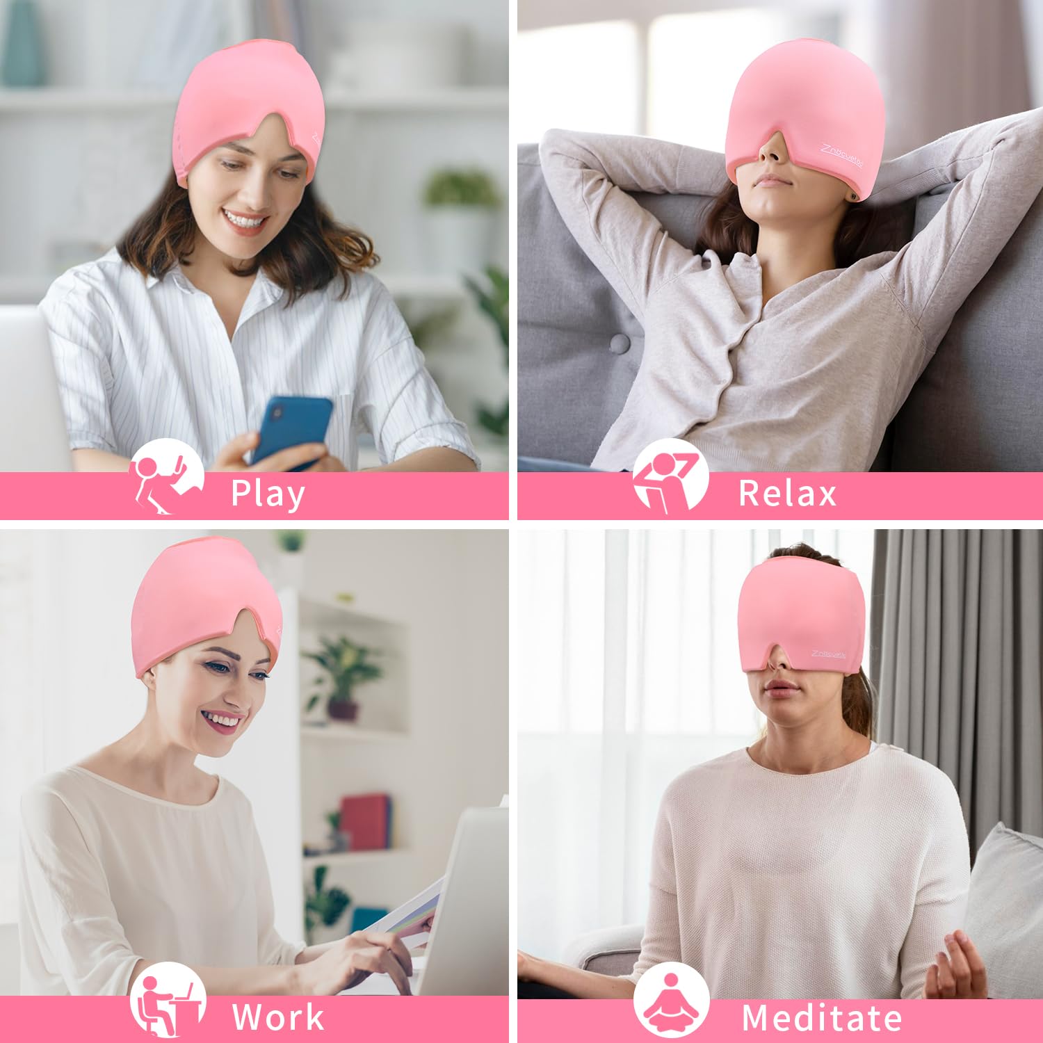 Model wearing ZnÃ¶cuetÃ¶d headache relief cap