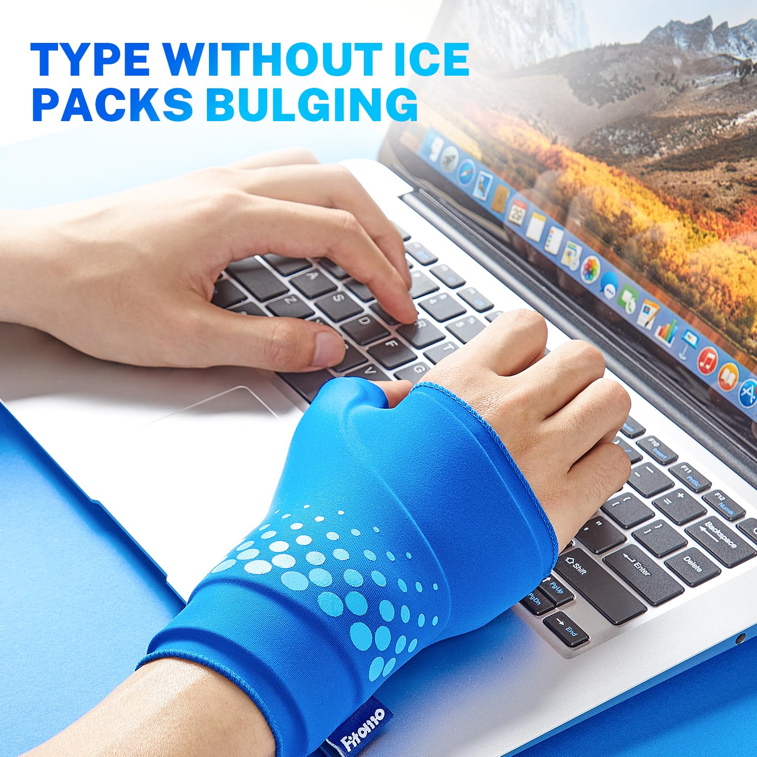 Fitomo gel ice pack wrap applied to hand for carpal tunnel relief