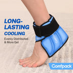 Side view of Comfpack ankle ice pack demonstrating ergonomic fit