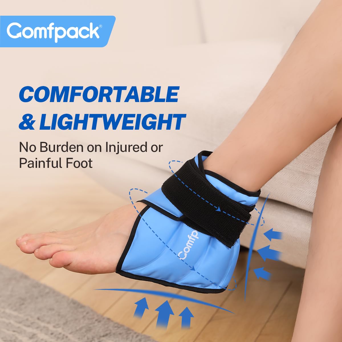 Detail shot of the elastic strap and fabric quality of Comfpack wrap