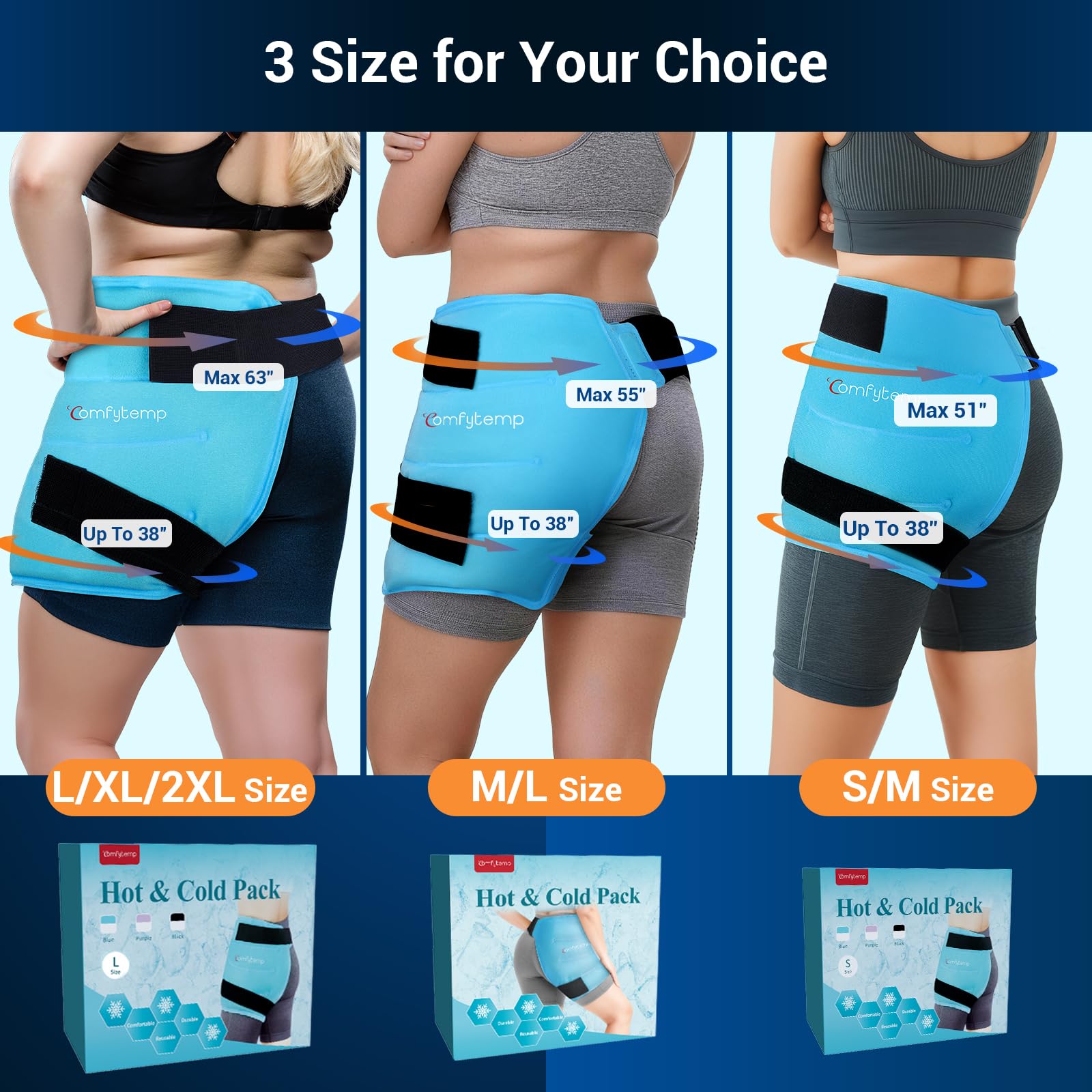 Side profile of Comfytemp gel pack wrap for hip replacement