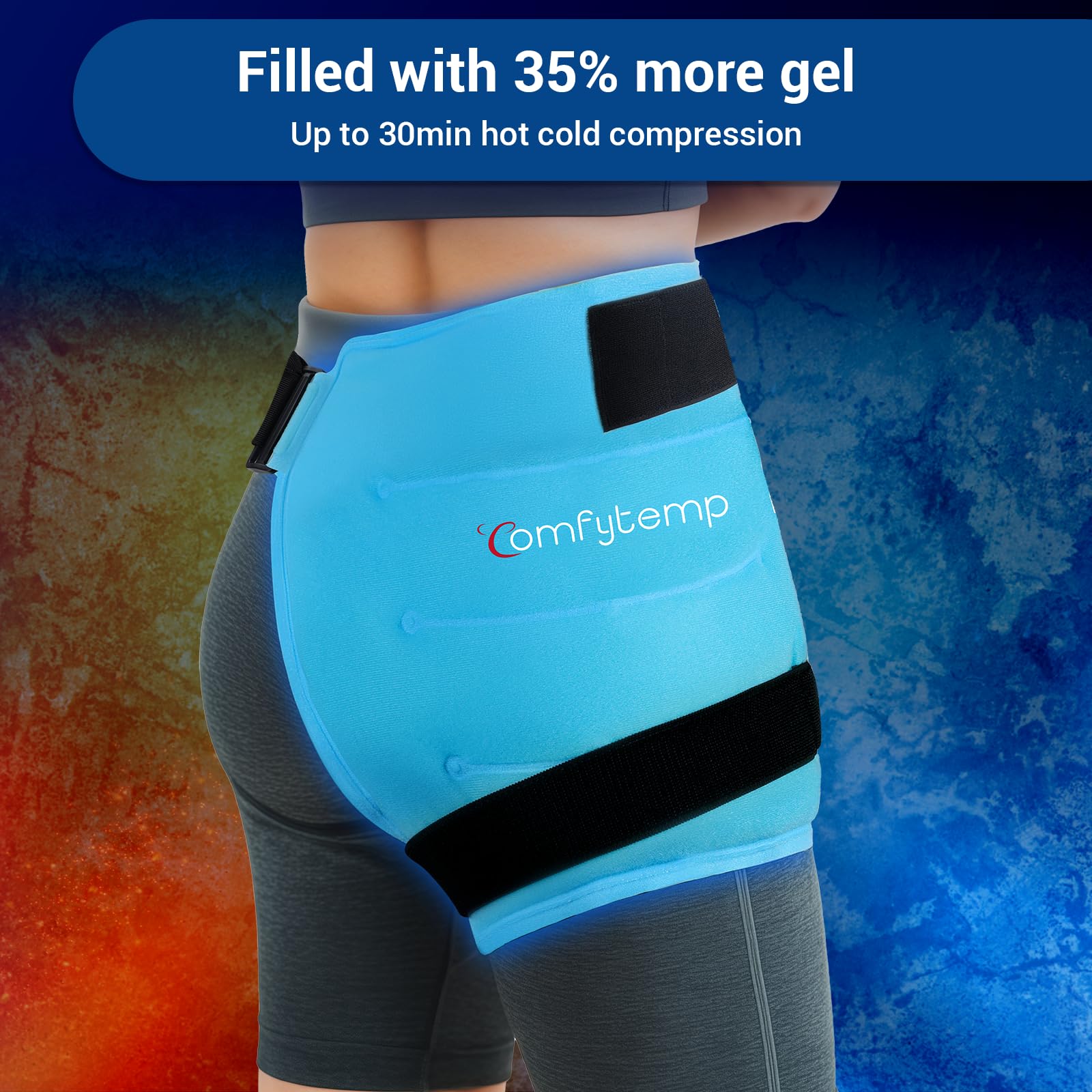 Comfytemp blue hip ice pack wrap showing gel interior