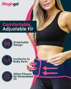 Model wearing Magic Gel lower back wrap for therapy