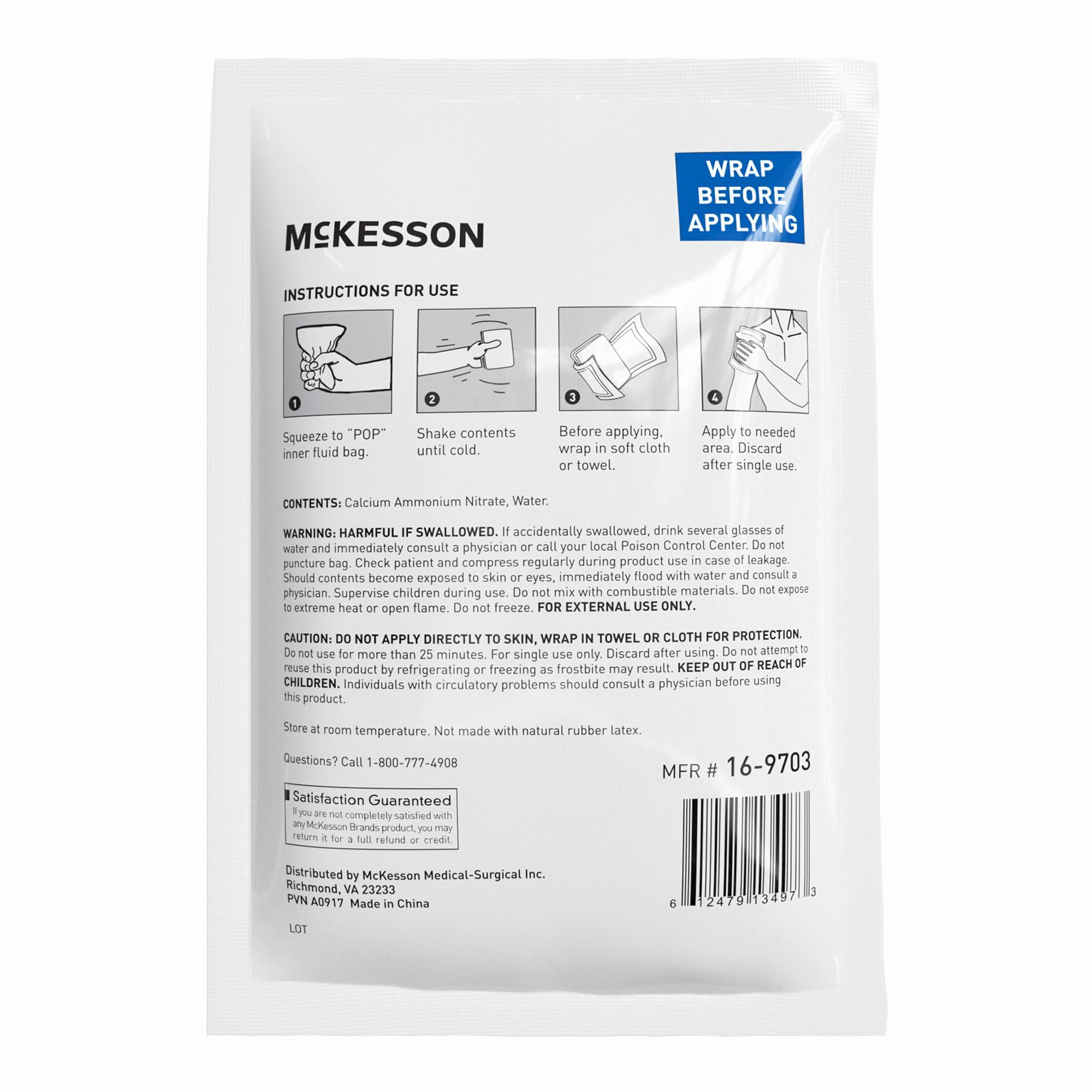 Disposable McKesson cold compress pack for first aid
